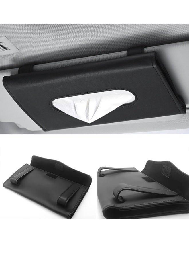 مجيد حامل علبة مناديل للسيارة، حامل مناديل للسيارة، حافظة مناديل للسيارة، مشبك مناديل ورقية معلق، علبة مناديل من جلد البولي يوريثان، كرتون ورقي، حامل قناع للسيارة (أسود) - Image 3
