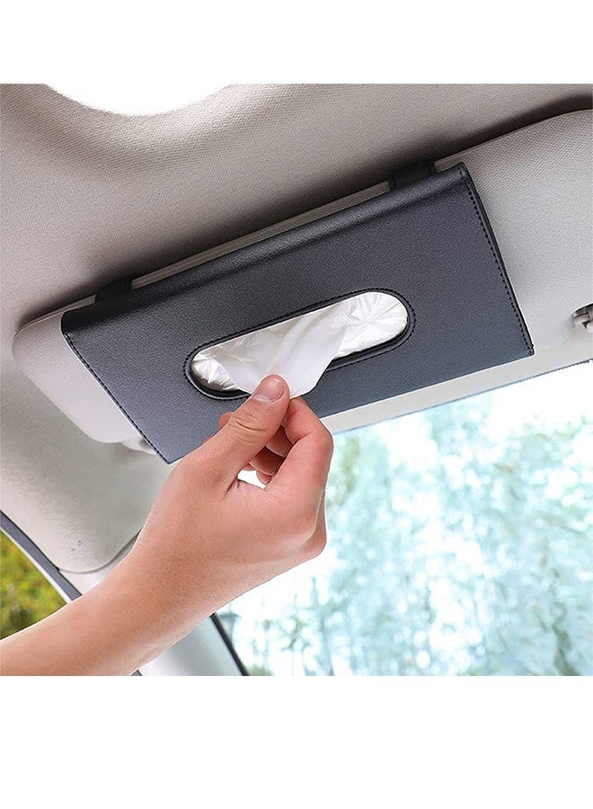 مجيد حامل علبة مناديل للسيارة، حامل مناديل للسيارة، حافظة مناديل للسيارة، مشبك مناديل ورقية معلق، علبة مناديل من جلد البولي يوريثان، كرتون ورقي، حامل قناع للسيارة (أسود) - Image 1