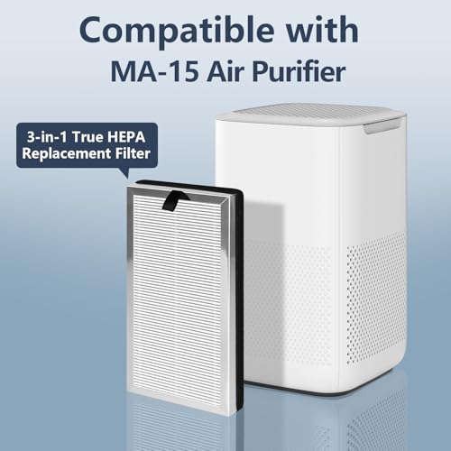 Midiex MA-15 Replacement Filter compatible with Air Puri-fier 15 Series, 3-in-1 H13 Ture HEPA and Activated Carbon Pre-filter, 4 Pack - Image 2