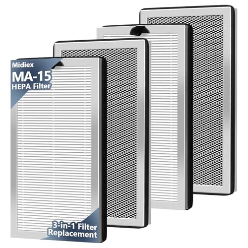Midiex MA-15 Replacement Filter compatible with Air Puri-fier 15 Series, 3-in-1 H13 Ture HEPA and Activated Carbon Pre-filter, 4 Pack - Image 1