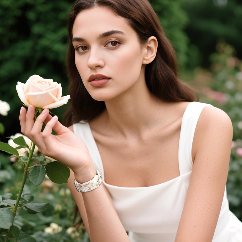 Witzon Cute Floral Band Compatible with Apple Watch Bands for Women 40mm 41mm 42mm 38mm 44mm 45mm 46mm 49mm, Engraved Flower Soft Silicone Dressy Strap for iWatch Series 11 10 9 8 7 6 5 4 SE 3 2 1 - Image 2