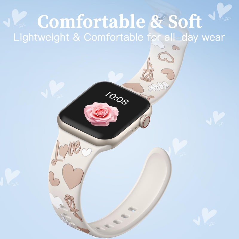 Witzon Cute Floral Band Compatible with Apple Watch Bands for Women 40mm 41mm 42mm 38mm 44mm 45mm 46mm 49mm, Engraved Flower Soft Silicone Dressy Strap for iWatch Series 11 10 9 8 7 6 5 4 SE 3 2 1 - Image 3