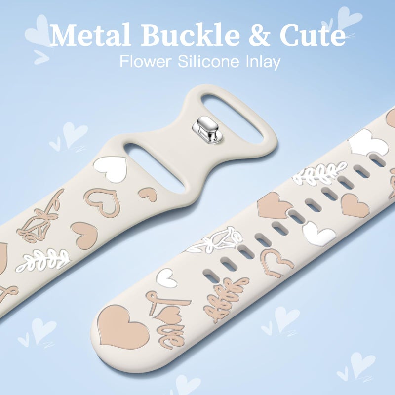 Witzon Cute Floral Band Compatible with Apple Watch Bands for Women 40mm 41mm 42mm 38mm 44mm 45mm 46mm 49mm, Engraved Flower Soft Silicone Dressy Strap for iWatch Series 11 10 9 8 7 6 5 4 SE 3 2 1 - Image 4