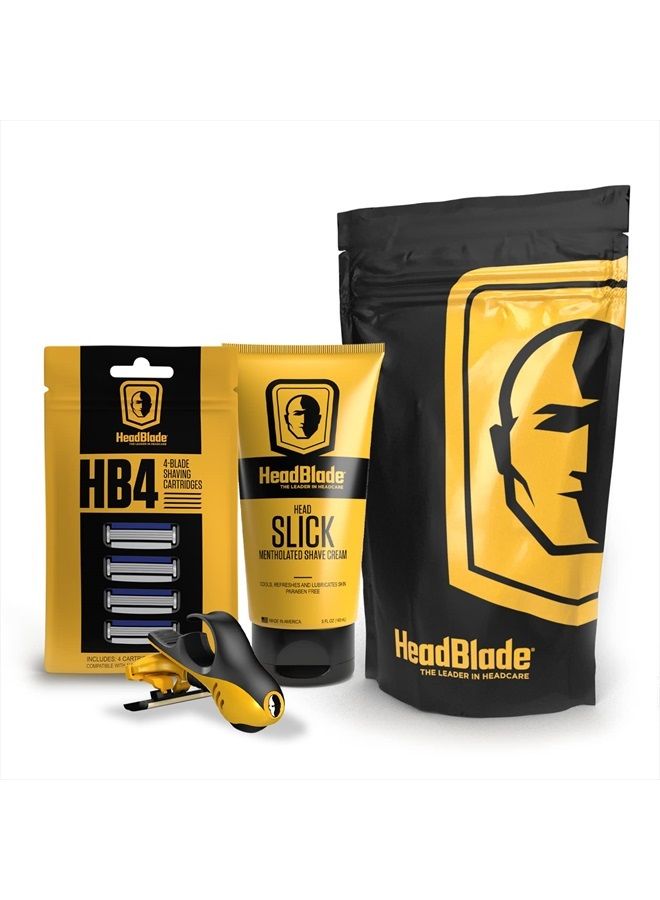 HeadBlade مجموعة بدء حلاقة الرأس للرجال من موتو مع 5 أونص من كريم الحلاقة HeadSlick، ماكينة حلاقة، وعبوات شفرات - Image 1
