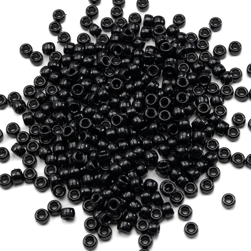 Gxueshan 1000 Pcs Acrylic Black Pony Beads 6x9mm Large Hole Pen Hair Kandi Beads Bulk for Friendship Bracelet Necklace Jewelry Making Earring Braiding Kit