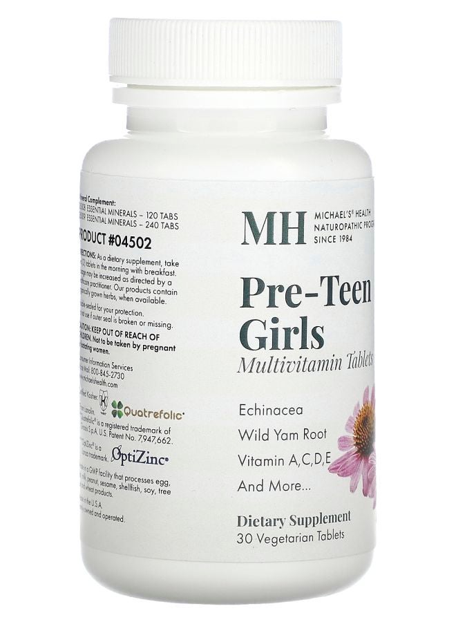 Michael's Naturopathic Pre-Teen Girls Multivitamin 30 Vegetarian Tablets - Image 2
