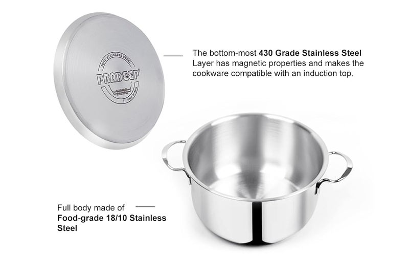 Pradeep Stainless Steel Cookpot with Lid Bello 16CM 15L Capacity Sandwich Bottom for Even Heating Elegant SS Design LidFast Cooking Induction Gas Stove Compatible5Year Domestic Warranty - Image 2