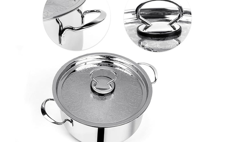 Pradeep Stainless Steel Cookpot with Lid Bello 16CM 15L Capacity Sandwich Bottom for Even Heating Elegant SS Design LidFast Cooking Induction Gas Stove Compatible5Year Domestic Warranty - Image 3