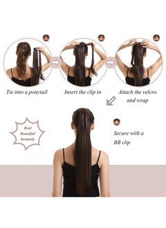 Straight Ponytail Extension - 26 Inch Long Straight Wrap Around Ponytail For Women Clip In Ponytail Hair Extensions Synthetic Brown Hair Pony Tails Hairpieces Daily - Dark Brown & Auburn - pzsku/ZB8C8EDF4F147957E98B6Z/45/_/1733729902/0363ab15-f947-4706-8fb0-a9eacaa7355f