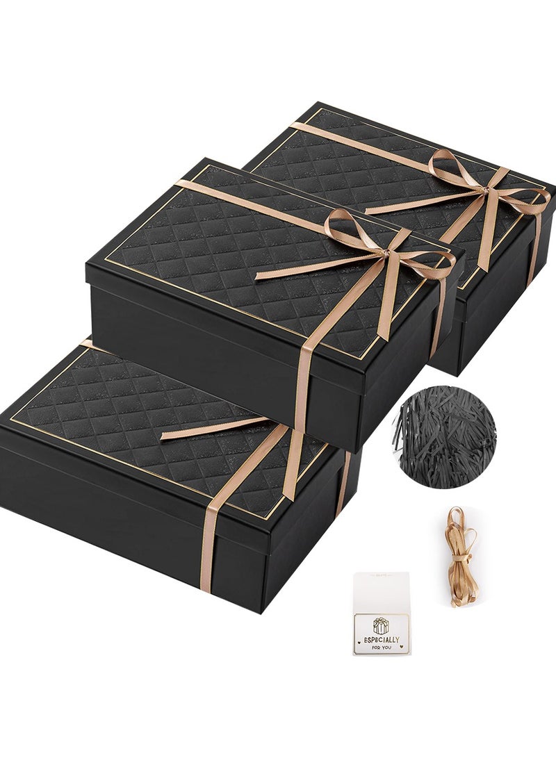 3 Pieces Black Gift Box with Lid Gift Box ( 25 x 18.5 x 5 cm), Rectangular Foldable,Suitable for Bridesmaid Proposal Box,Wedding,Ramadan, Christmas,Halloween, Birthday Gift Packaging - Image 1