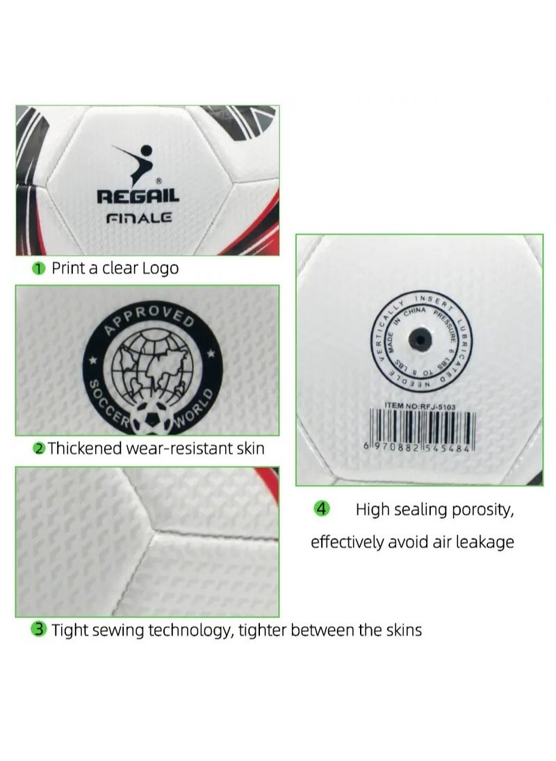 REGAIL - Football Official Match Size 5 PU Leather Star Shape - High Quality Soccer Practice Training Ball - Professional Bola Sepak Sport Competition - Image 1