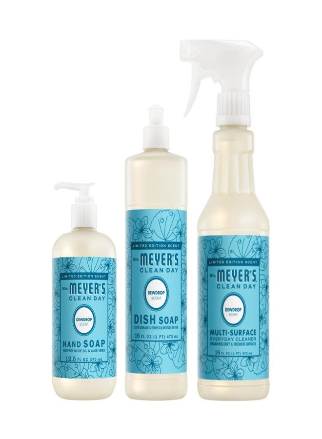 Mrs. MEYER'S CLEAN DAY Kitchen Essentials Set, Includes: Hand Soap, Dish Soap, and All Purpose Cleaner, Dewdrop, 3 Count Pack - Image 1
