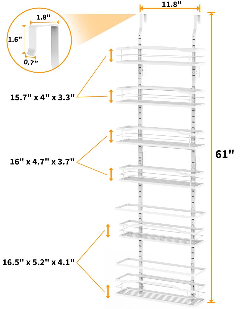 Moforoco White 6-Tier Over Door Pantry Organizer, Pantry Organization Storage, Door Metal Hanging Spice Rack Basket Shelves, Home Kitchen Apartment Essentials, Laundry Room Bathroom Organization - Image 3