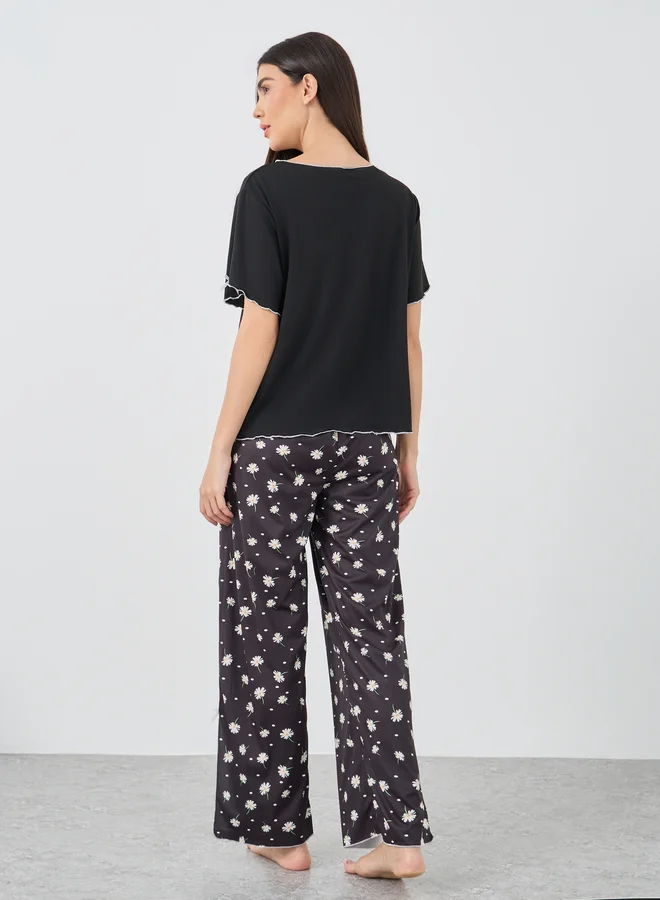 Styli Styli Button Front Short Sleeve Top and Pyjama Set