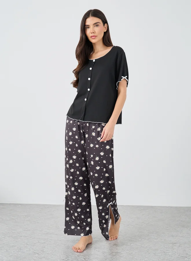Styli Styli Button Front Short Sleeve Top and Pyjama Set