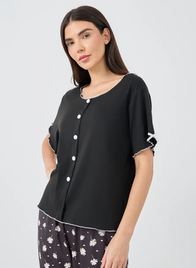 Styli Styli Button Front Short Sleeve Top and Pyjama Set