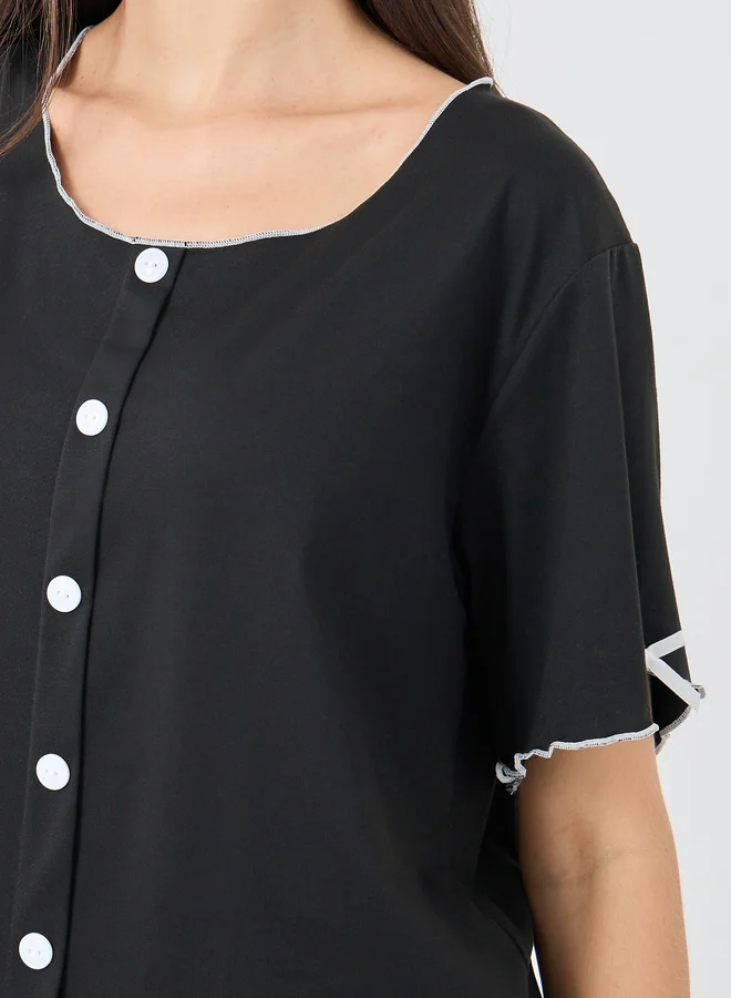 Styli Styli Button Front Short Sleeve Top and Pyjama Set