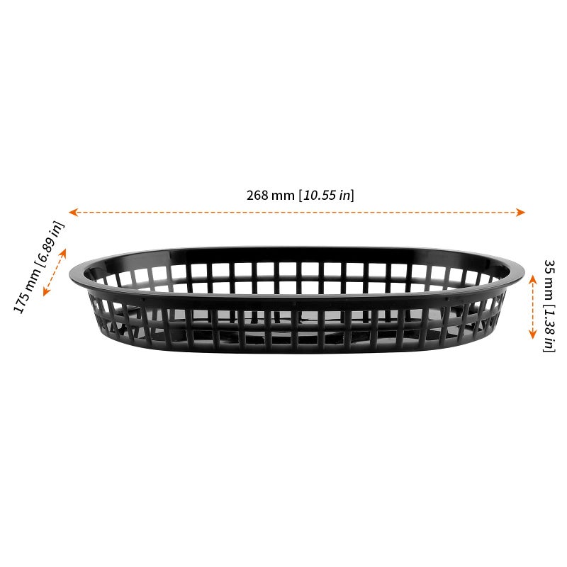 Hozeon 24 Pack 10.5 X 7 Inches Fast Food Baskets  Plastic Serving Baskets  Oval Bread Fry Baskets Deli Baskets Restaurant Food Service Trays For Burgers  Sandwiches  Barbecues  Black - Image 2