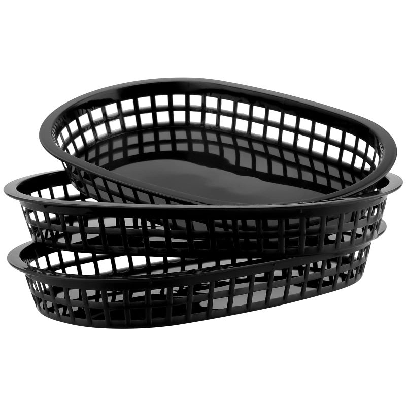 Hozeon 24 Pack 10.5 X 7 Inches Fast Food Baskets  Plastic Serving Baskets  Oval Bread Fry Baskets Deli Baskets Restaurant Food Service Trays For Burgers  Sandwiches  Barbecues  Black - Image 5