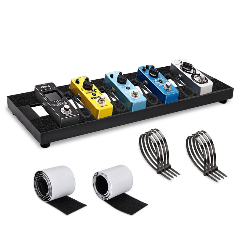 GOGHOST Small Guitar Pedal Board, 15x5.7x1.18", Aluminum Alloy Black Effects Mini Pedal Board with Adhesive Hookside Tape - Image 1