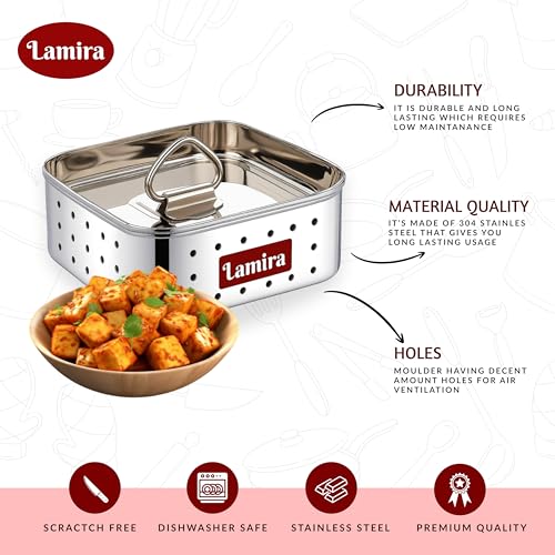 Lamira Stainless Steel Paneer Maker Mould Press – Square Paneer & Tofu Press Machine with Lid, Sprout Maker Box Stainless Steel, Paneer Strainer for Homemade Paneer or Tofu (Large, 550ml Capacity) - Image 4