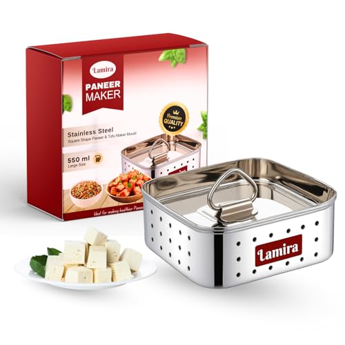 Lamira Stainless Steel Paneer Maker Mould Press – Square Paneer & Tofu Press Machine with Lid, Sprout Maker Box Stainless Steel, Paneer Strainer for Homemade Paneer or Tofu (Large, 550ml Capacity) - Image 1