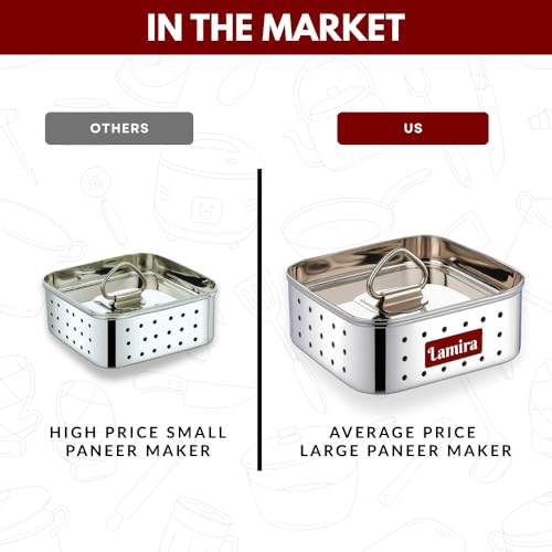 Lamira Stainless Steel Paneer Maker Mould Press – Square Paneer & Tofu Press Machine with Lid, Sprout Maker Box Stainless Steel, Paneer Strainer for Homemade Paneer or Tofu (Large, 550ml Capacity) - Image 5