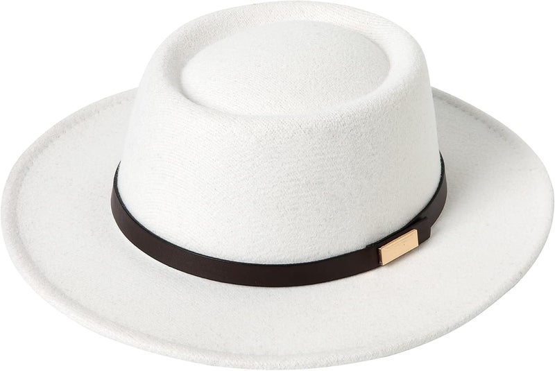Lanzom Women Vintage Wide Brim Warm Wool Fedora Hat Belt Panama Hat Felt Jazz Hat - Image 1
