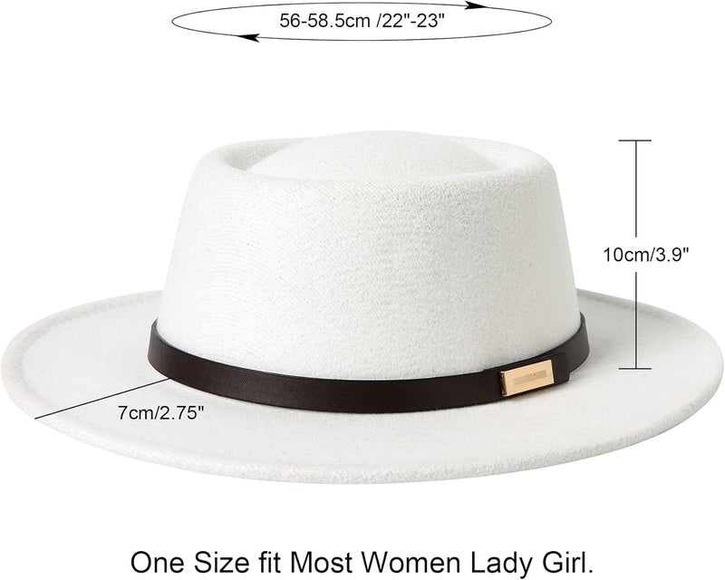 Lanzom Women Vintage Wide Brim Warm Wool Fedora Hat Belt Panama Hat Felt Jazz Hat - Image 2