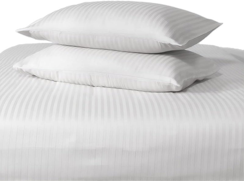 Amali 1cm 100% PureCotton Strip Satin Bedsheet set 6 Pcs King Size (200 x 200 + 35 cm) Including Duvet Cover, Fitted Sheet and 2 Oxford & 2 Standard Pillowcases best for Home - Image 5