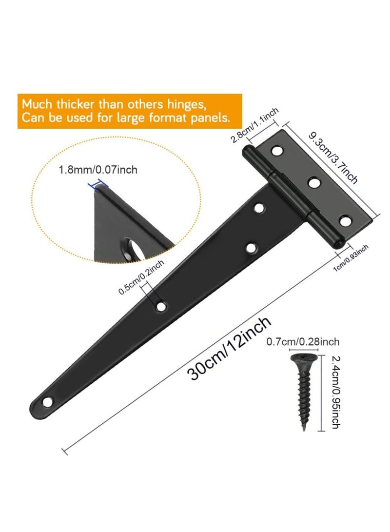 T Hinges 2 Pcs 300mm Black Metal T Hinges Shed Hinges Heavy Duty Rustproof Garden Gate Hinges Fitting with 14 Screws Ideal for Gate Doors Shed Doors and Barn Doors 12 Inch - Image 2