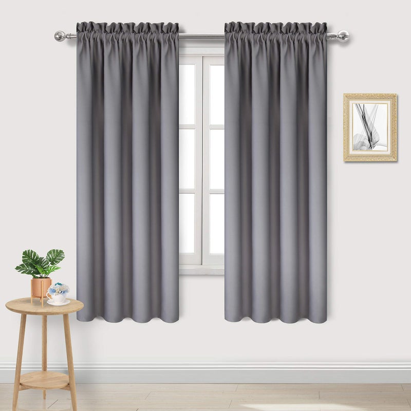 DWCN Grey Room Darkening Blackout Curtains  Rod Pocket Thermal Insulated Privacy Energy Saving Window Curtain Drapes 42x 72 inch Length Set of 2 Bedroom Living Room Curtains