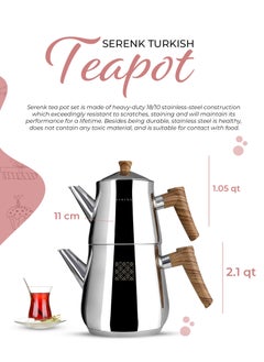Serenk Stainless Steel Turkish Teapot Set, 1L Teapot & 2L Lower Pot, Double-Stacked Design, Induction Compatible, Mirror Polished Finish, Serenk Definition Series  - Image 3