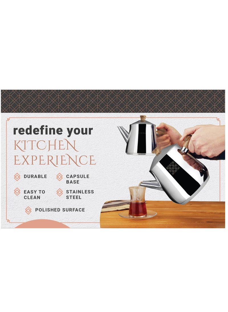 Serenk - Stainless Steel Turkish Teapot Set, 1L Teapot & 2L Lower Pot, Double-Stacked Design, Induction Compatible, Mirror Polished Finish, Serenk Definition Series - Image 1