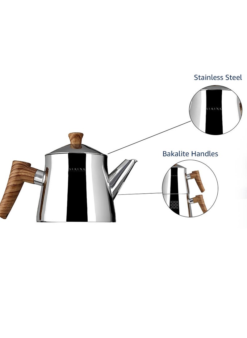 Serenk - Stainless Steel Turkish Teapot Set, 1L Teapot & 2L Lower Pot, Double-Stacked Design, Induction Compatible, Mirror Polished Finish, Serenk Definition Series - Image 1
