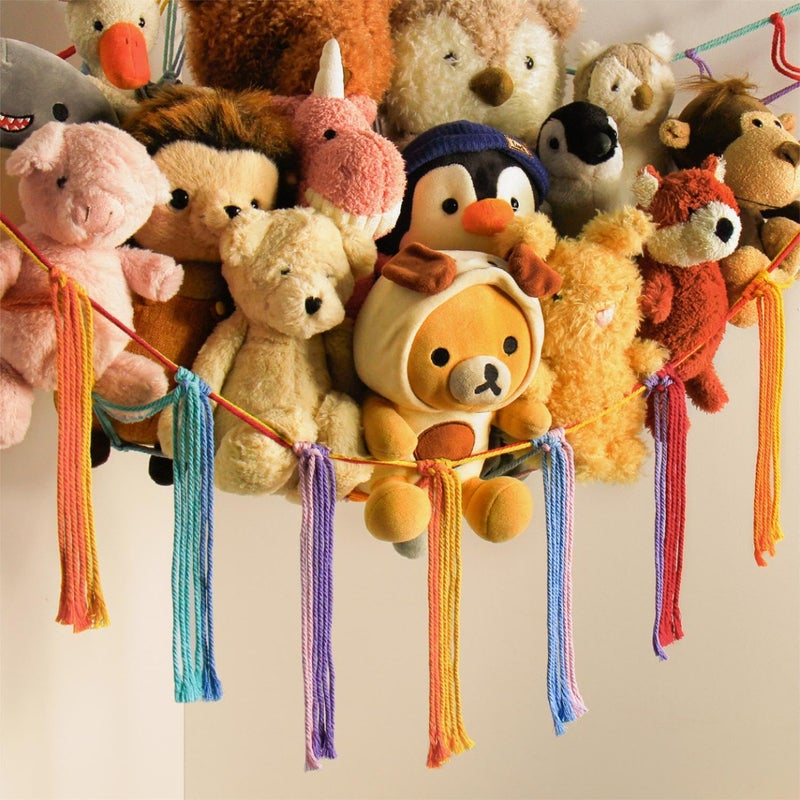 mirolam Stuffed Animal Hammock Corner Storage Net Cute Preppy Trendy Stuff Gifts for Teen Girls Baby Room Wall Nursery Decor Rainbow Color Colorful Unicorn Hanging Organizers XL Large - Image 5