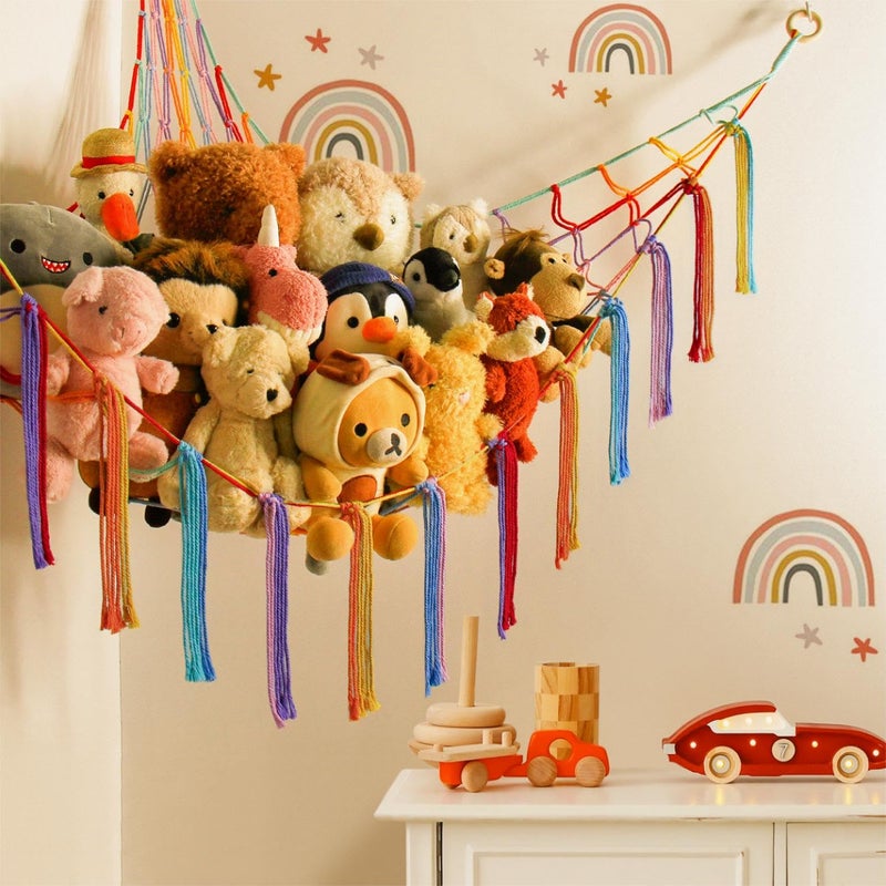 mirolam Stuffed Animal Hammock Corner Storage Net Cute Preppy Trendy Stuff Gifts for Teen Girls Baby Room Wall Nursery Decor Rainbow Color Colorful Unicorn Hanging Organizers XL Large - Image 2