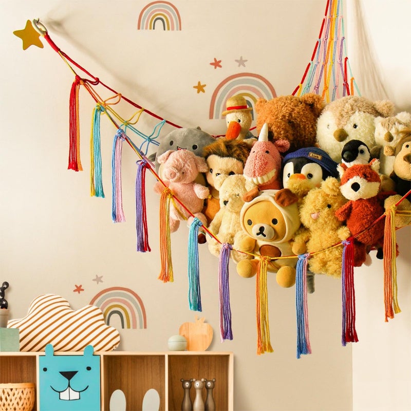 mirolam Stuffed Animal Hammock Corner Storage Net Cute Preppy Trendy Stuff Gifts for Teen Girls Baby Room Wall Nursery Decor Rainbow Color Colorful Unicorn Hanging Organizers XL Large - Image 4