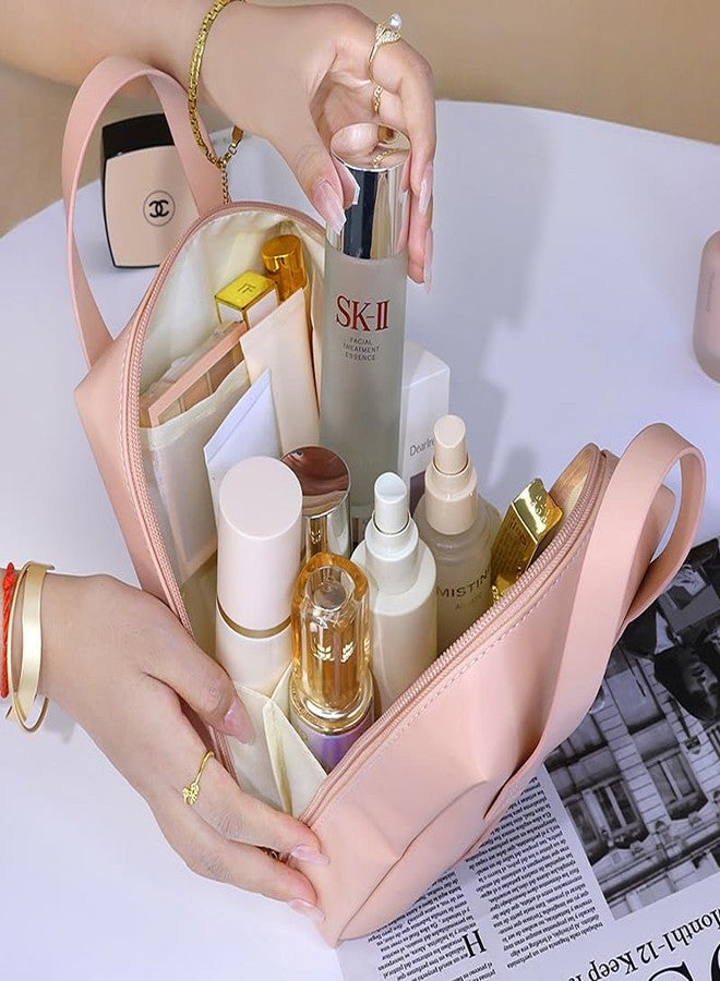 coldchill Travel Makeup Bag, Large Capacity Cosmetic Bags, Waterproof Portable Pouch, Open Flat Toiletry Bag Make up Organizer with Divider and Handle for Women and Girls (Pink) - Image 3