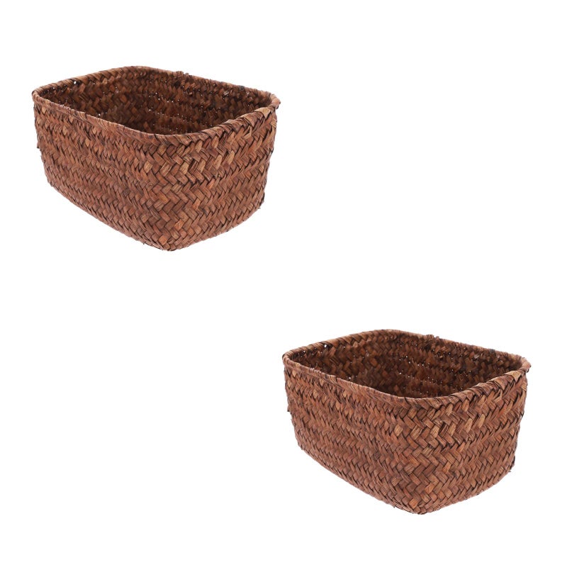 2 pcs Living Room Storage Basket Picnic Fruit Holder Weaving Basket - Image 2