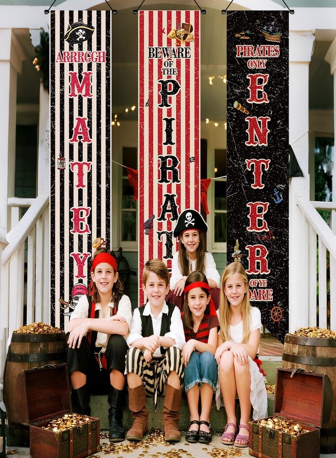 TagreSpike 3 Pcs Pirate Party Banner Decorations, Nautical Treasure Map Porch Sign for Home Wall Decor, Pirate Theme Photography Backdrop Photo Prop for Adults and Family Party Supplies - Image 5