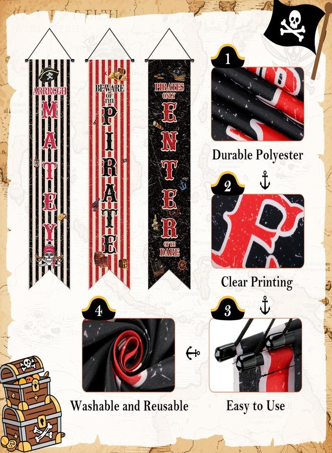 TagreSpike 3 Pcs Pirate Party Banner Decorations, Nautical Treasure Map Porch Sign for Home Wall Decor, Pirate Theme Photography Backdrop Photo Prop for Adults and Family Party Supplies - Image 3