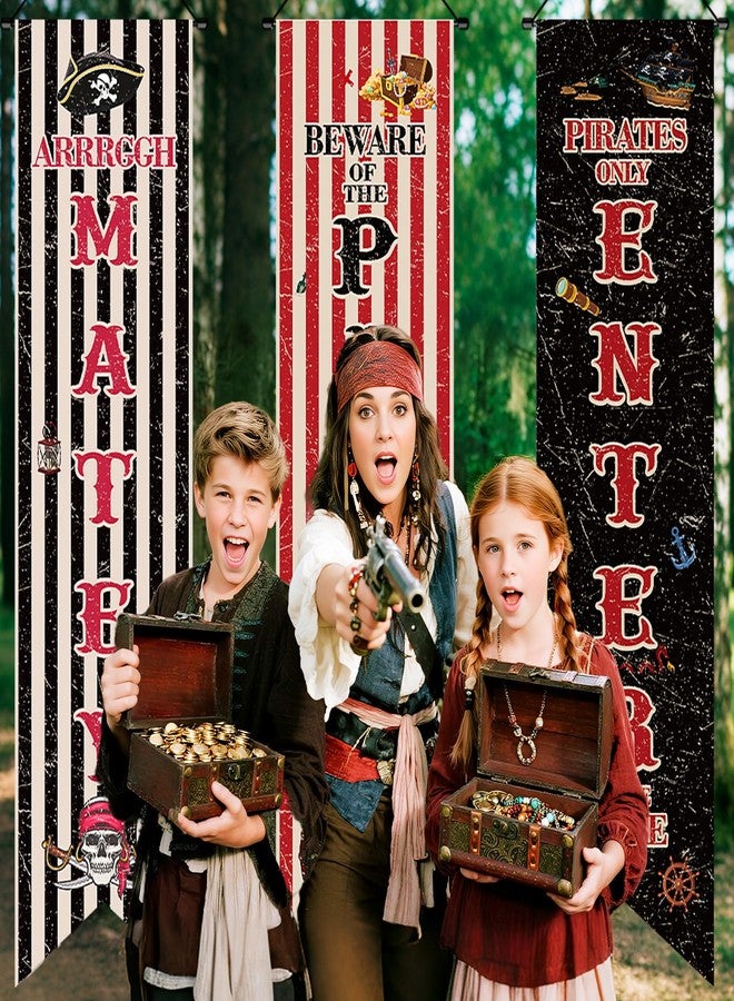TagreSpike 3 Pcs Pirate Party Banner Decorations, Nautical Treasure Map Porch Sign for Home Wall Decor, Pirate Theme Photography Backdrop Photo Prop for Adults and Family Party Supplies - Image 4