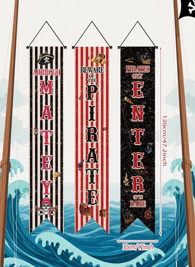 TagreSpike 3 Pcs Pirate Party Banner Decorations, Nautical Treasure Map Porch Sign for Home Wall Decor, Pirate Theme Photography Backdrop Photo Prop for Adults and Family Party Supplies - Image 2
