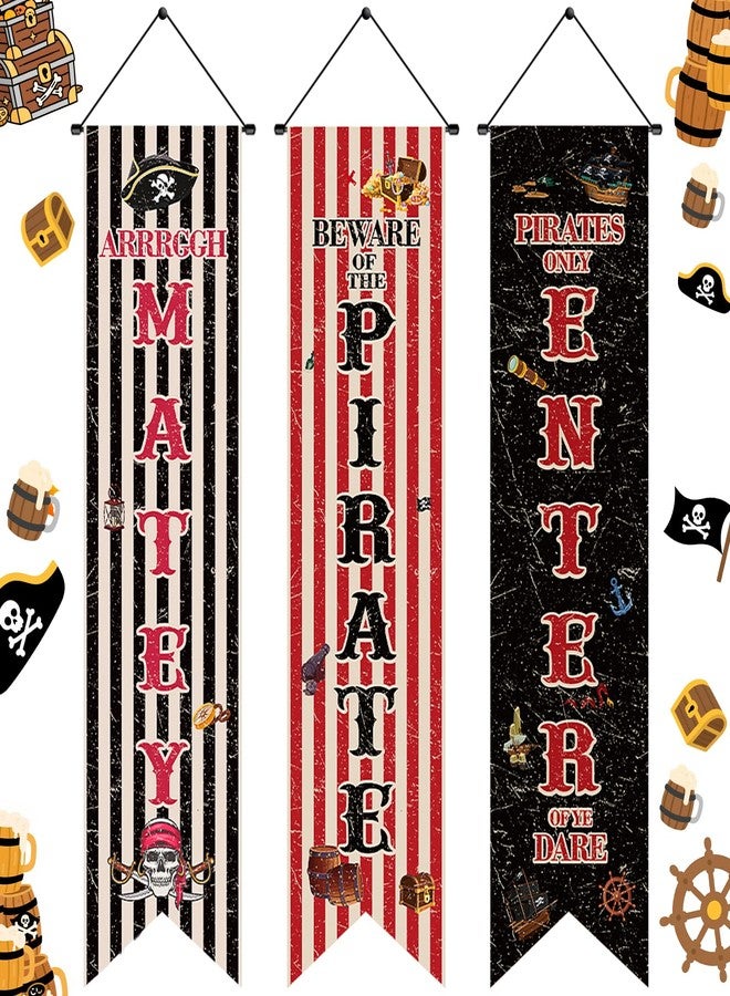 TagreSpike 3 Pcs Pirate Party Banner Decorations, Nautical Treasure Map Porch Sign for Home Wall Decor, Pirate Theme Photography Backdrop Photo Prop for Adults and Family Party Supplies - Image 1