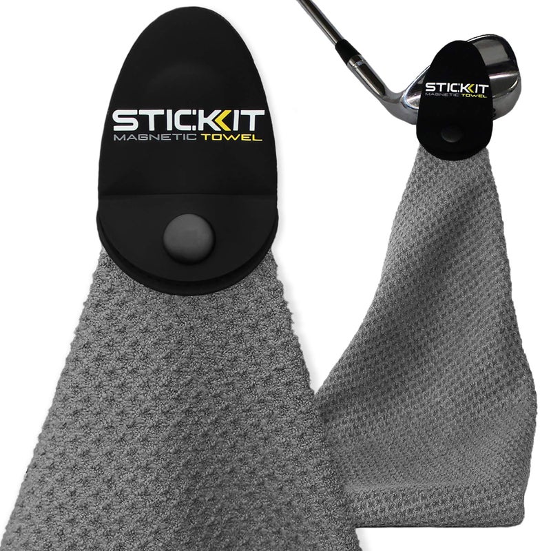 STICK-IT STICKIT Magnetic Towel, Gray | Top-Tier Microfiber Golf Towel with Deep Waffle Pockets | Industrial Strength Magnet for Strong Hold to Golf Carts or Clubs - Image 1
