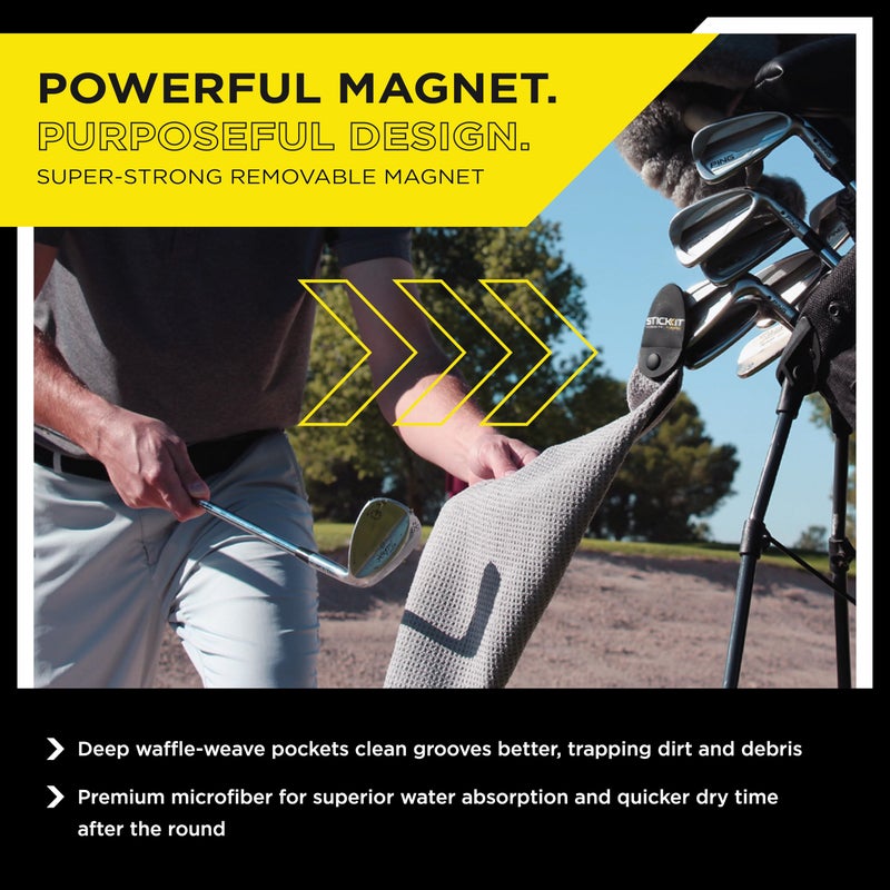 STICK-IT STICKIT Magnetic Towel, Gray | Top-Tier Microfiber Golf Towel with Deep Waffle Pockets | Industrial Strength Magnet for Strong Hold to Golf Carts or Clubs - Image 5