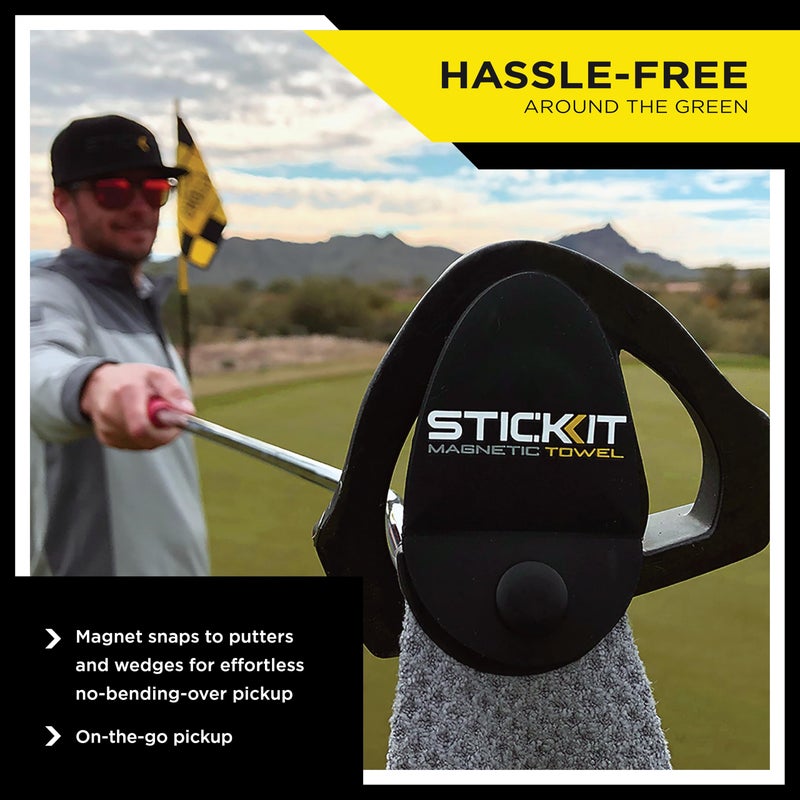 STICK-IT STICKIT Magnetic Towel, Gray | Top-Tier Microfiber Golf Towel with Deep Waffle Pockets | Industrial Strength Magnet for Strong Hold to Golf Carts or Clubs - Image 4