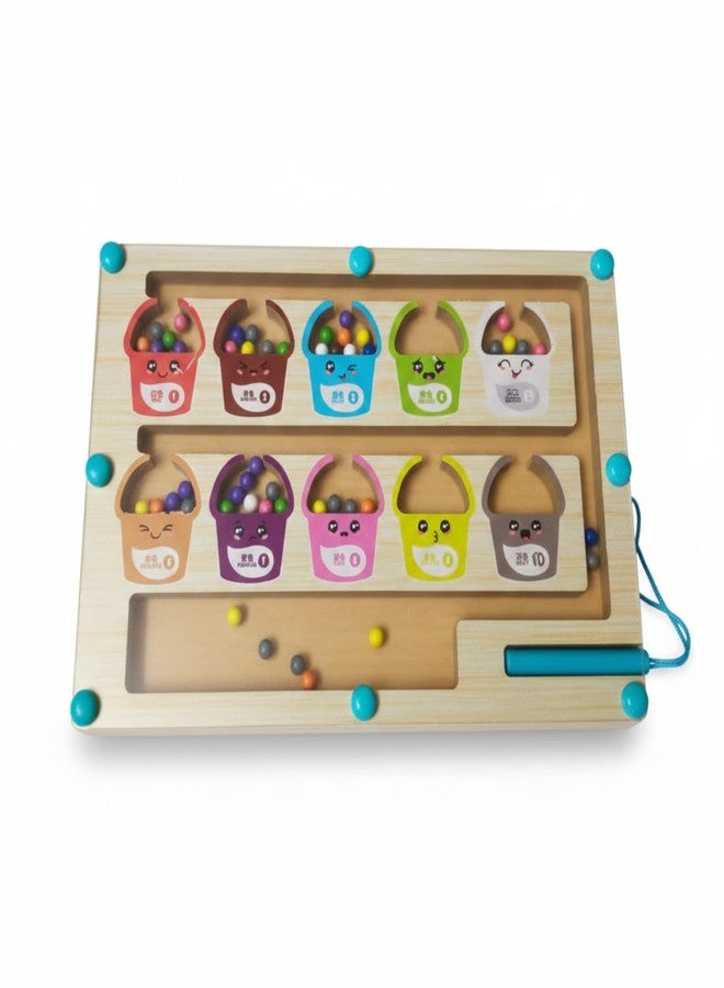 JOUET Wooden Magnetic Bead Maze Toy, Colorful Number Play Board with 55 Beads, Fun Hand-Eye Coordination Game for Kids Ages 3–12