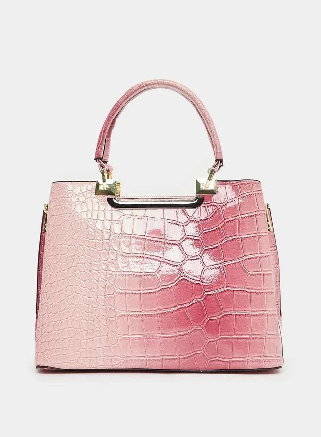ستايلي Croc Skin Texture Handbag with Printed Scarf
